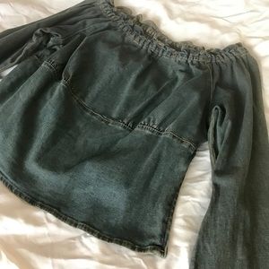 Denim off the shoulder top.